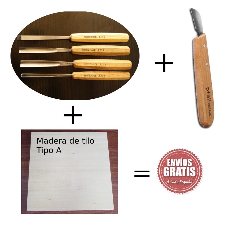 ¡Oferta! 4 Gubias + madera de tilo + cuchillo y envío gratis ¡Oferta! 4 Gubias + madera de tilo + cuchillo y envío gratis